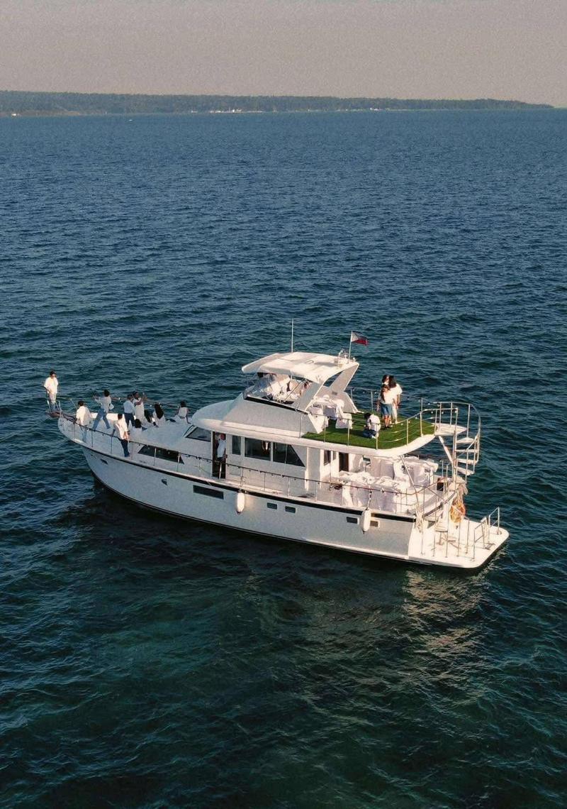 Private yacht on open water