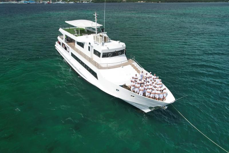 Yacht cruising the bay with guests