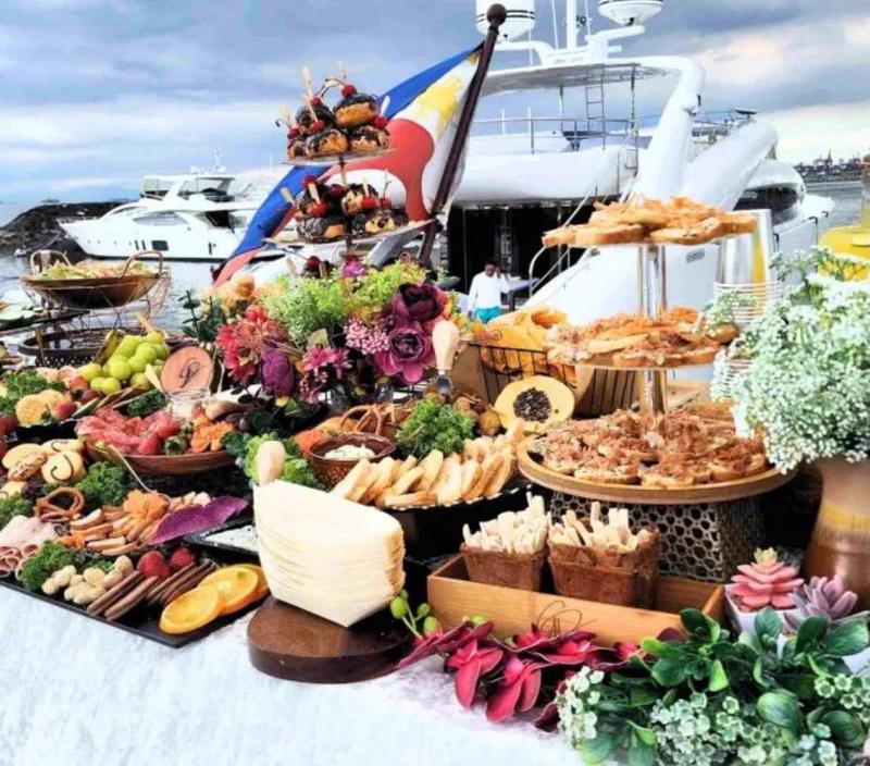 Buffet and dessert spread on deck