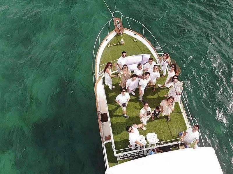 Aerial view of a group on deck