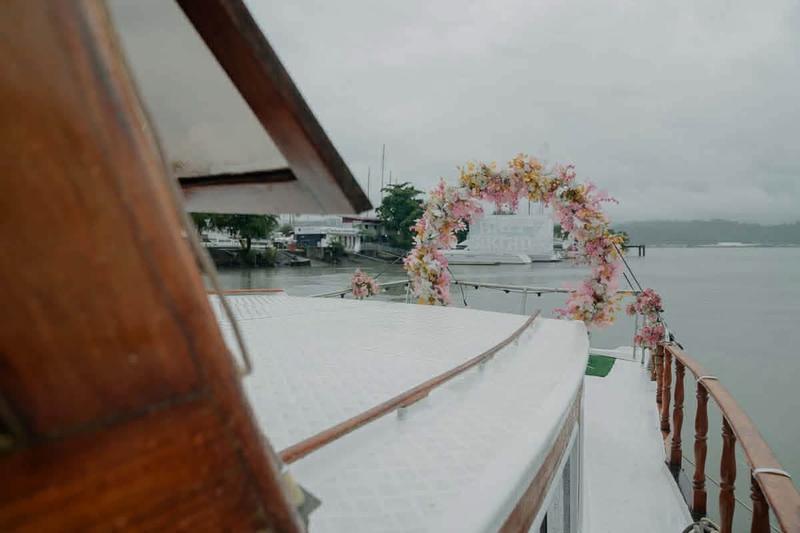 Floral arch set up on deck