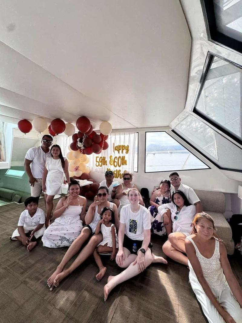 Guests celebrating inside the cabin